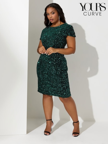 Yours Curve Green London Sequin Velvet Shift Dress (G49768) | €67