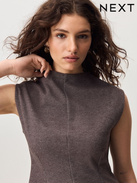 Gri-maroniu - Woolen Look Cinched Sleeveless Top (G49781) | 179 LEI