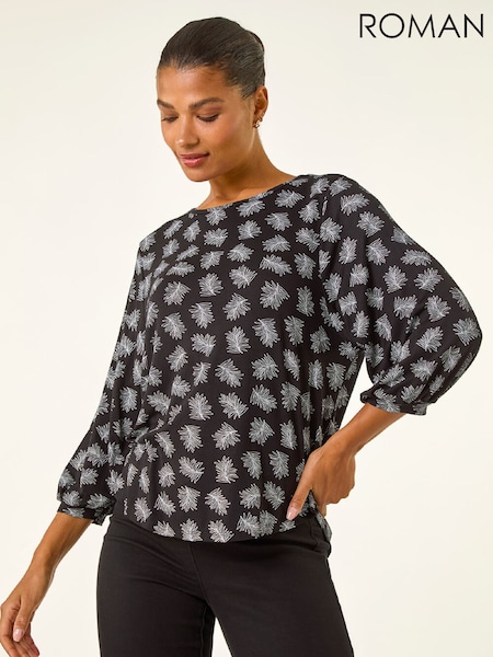 Roman Black Abstract Print Stretch T-Shirt (G49782) | €45