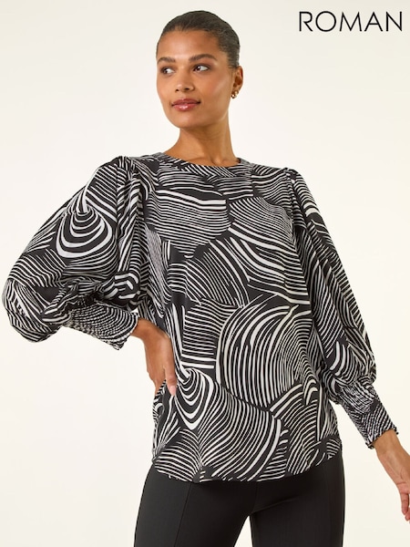 Roman Black Linear Abstract Print T-Shirt (G49804) | €51