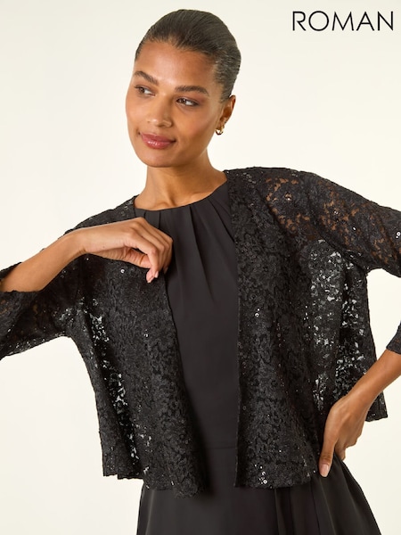 Roman Black Glitter Sequin Lace Cardigan Top (G49808) | €71