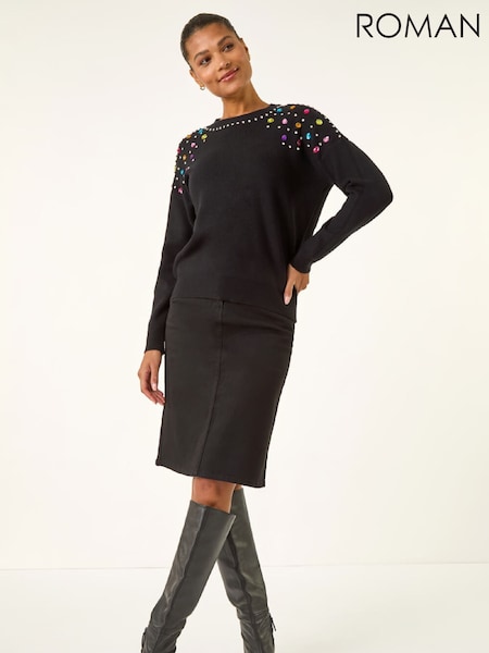 Roman Black Embellished Shoulder Knit Jumper (G49810) | €60
