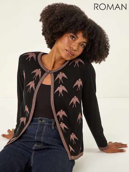 Roman Black Metallic Print Knit Cardigan (G49837) | R$ 545
