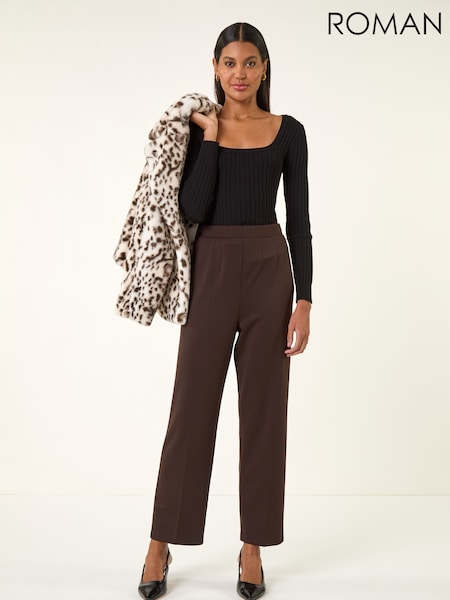 Roman Brown Straight Leg Ponte Stretch Trousers (G49839) | AED233