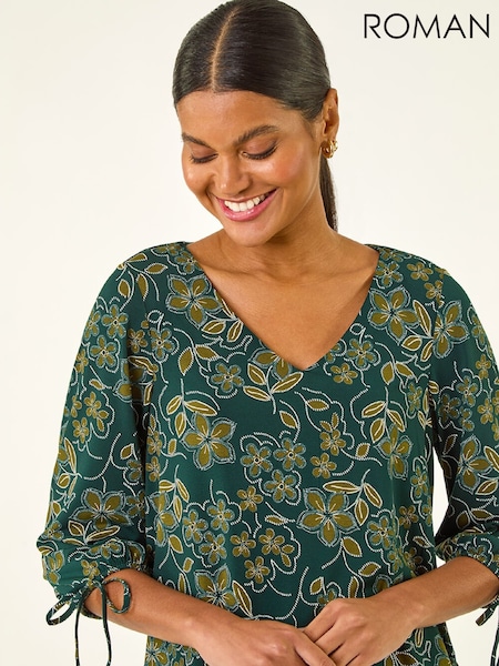 Roman Green Floral V-Neck Stretch Tunic Top (G49850) | €71