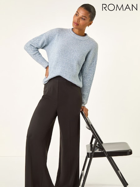 Roman Black Wide Leg Ponte Stretch Trousers (G49855) | €40