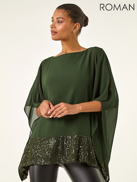 Roman Green Sequin Hem Contrast Tunic Top (G49857) | €60