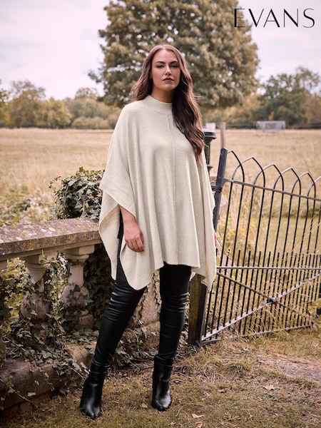 Evans Natural Seam Detailed Knitted Cape Poncho (G50035) | €55