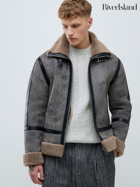 River Island Black PU Shearling Jacket (G50088) | €140