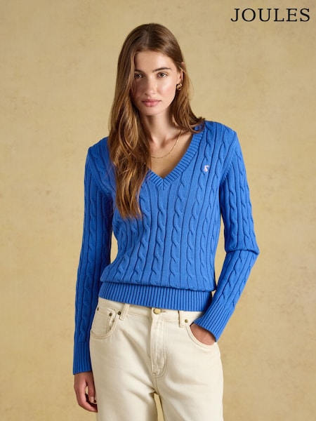 Mavi - Joules Classic V-neck Cotton Cable Knit Jumper