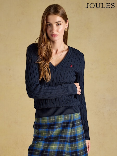 Dəniz - Joules Classic V-neck Cotton Cable Knit Jumper