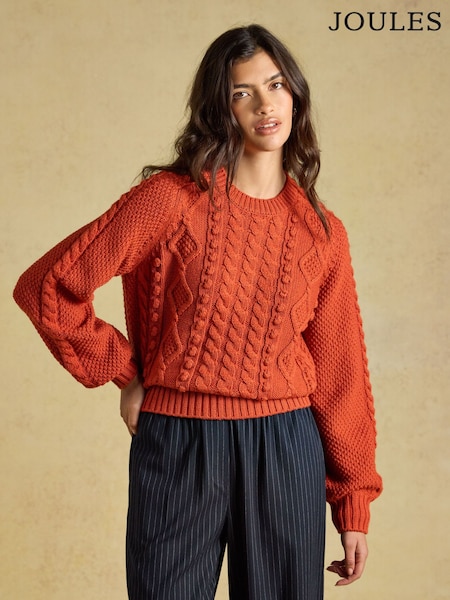 Burnt Orange - Rafferty Cable Knit Crew Neck Jumper