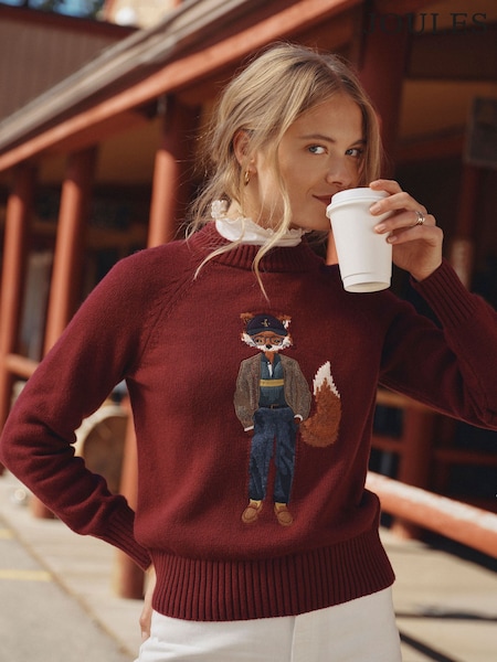 Burgundy Red - Jonty Fox Cotton Blend Crew Neck Knitted Jumper