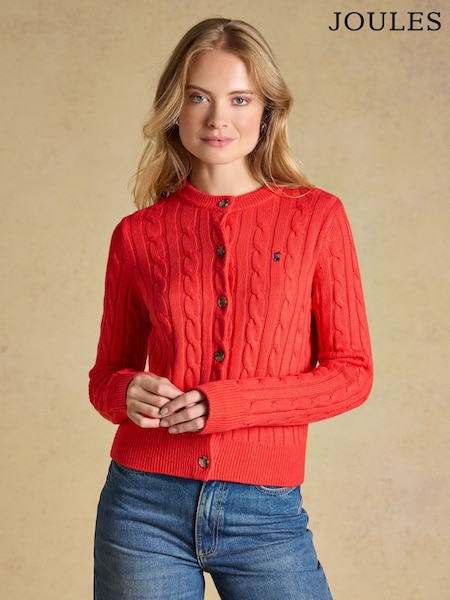 Crveno - Joules Cable Knit Button Up Kardigan