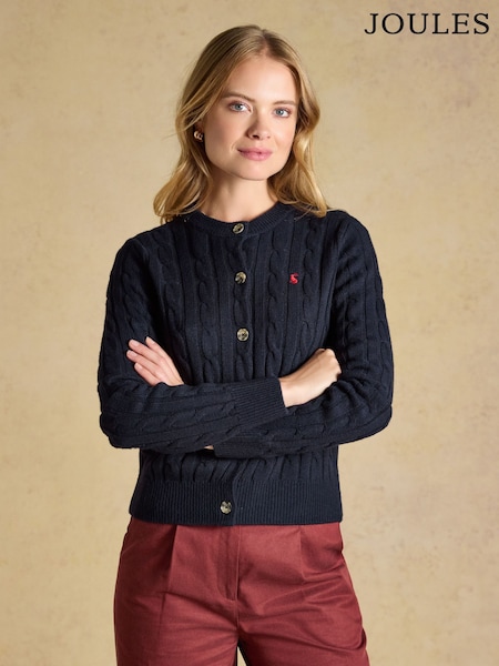 Navy - Joules Cable Knit Button Up Cardigan