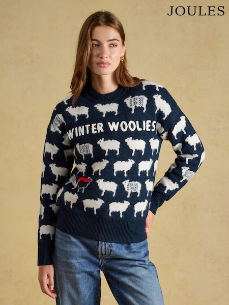 Navy Winter Woolies - Joules Sheep Icon Crew Neck Knitted Jumper