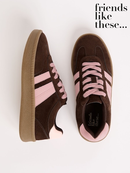 Czekoladowy brąz - Friends Like These Lace Up Retro Gumsole Sports Trainers (G50182) | 220 zł
