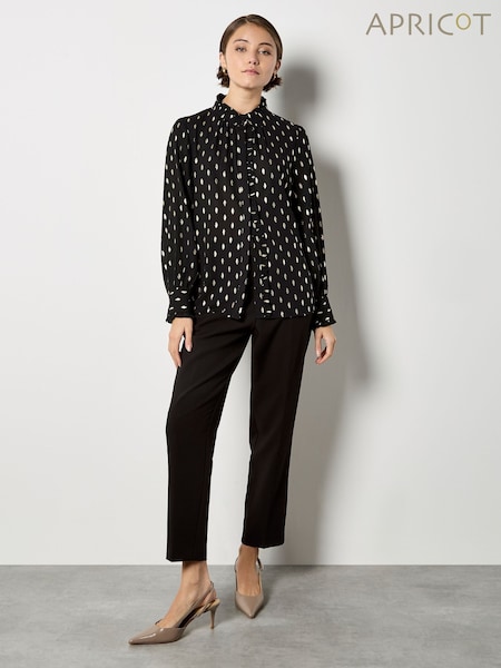 Apricot Black Gold Foil Ruffle Detail Top (G50278) | €50