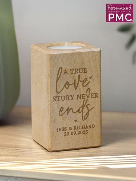 Personalised Love Story Wooden Tealight Holder by PMC (G50354) | €18.50