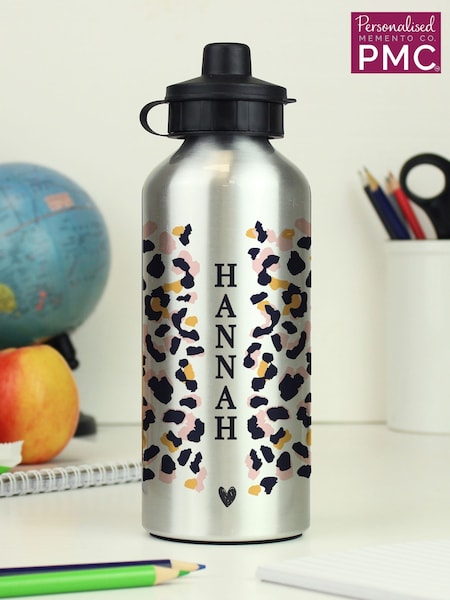 Personalised Leopard Print Silver Drinks Bottle by PMC (G50381) | €22