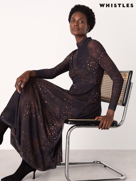 Whistles Brown Spotted Animal Mesh Dress (G50433) | €225