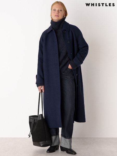 Whistles Blue Collar Detail Long Wool Coat (G50444) | €465