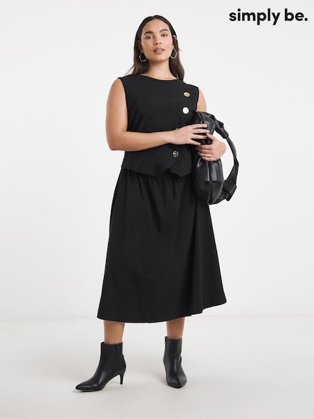 Simply Be Black Bengaline 2-In-1 Midi Dress (G50482) | €68