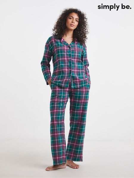 Simply Be Green Pretty Secrets Lurex Check Button Through Pyjamas Set (G50497) | AED186