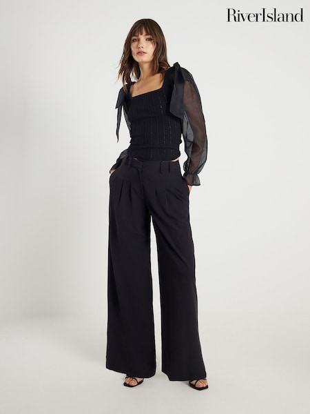 River Island Black Square Neck Hybrid Blouse (G50502) | €53