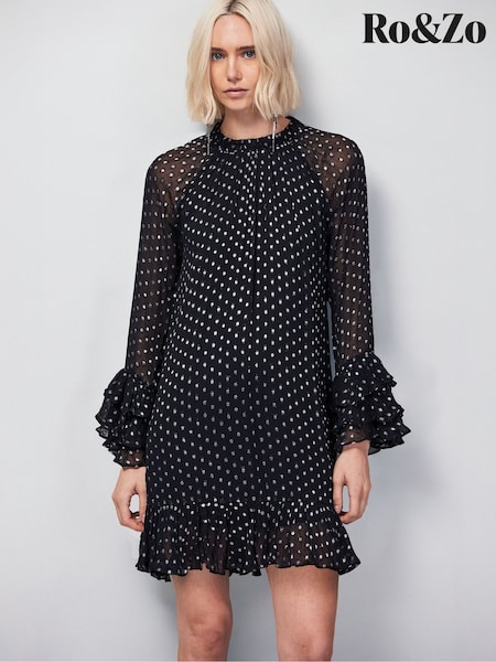 Ro&Zo Silver Beatrix Foil Frill Sleeve Mini Dress (G50536) | €152
