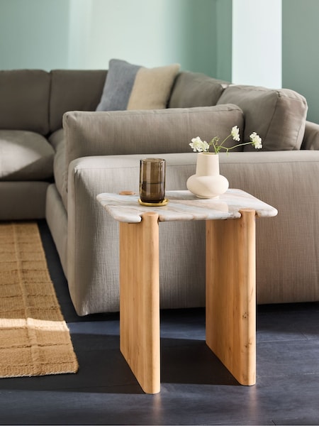 MADE.COM Natural Acacia Wood and Real Marble Callen Side Table (G50570) | €377