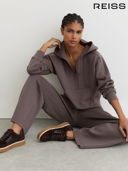 Reiss Taupe Brown Lockie Premium Interlock Half-Zip Hoodie (G50819) | €171