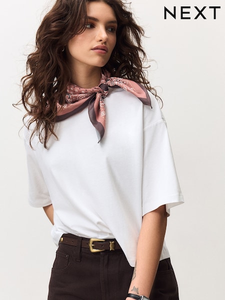 Weiß - Scarf Tie Short Sleeve Crew Neck T-Shirt (G50890) | 45 €