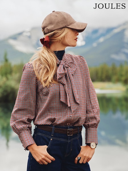 Cream Tattersall Check - Joules Tabby Tie Neck Blouse