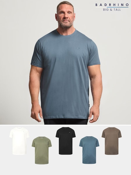 BadRhino Big & Tall Blue Longline T-Shirts 5 Pack (G51000) | AED262