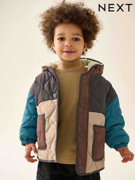 Brown Colour Block - Quilted Coat (3mths-7yrs)