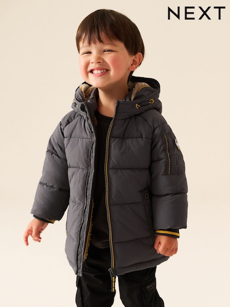 Grey - Borg Lined Padded Coat (6mths-7yrs)