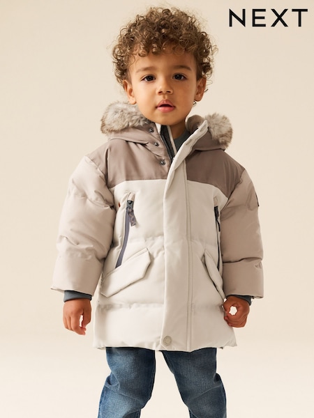 Neutral Colour Block - Waterproof Padded Coat (12mths-10yrs)
