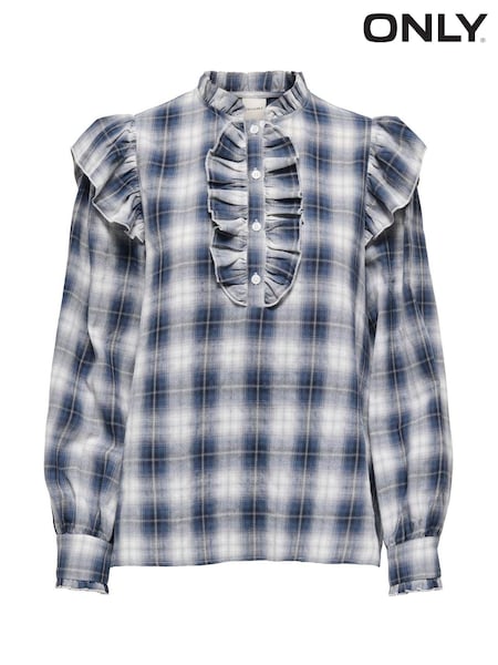 ONLY Blue Frill Detail Check Shirt (G51182) | €44