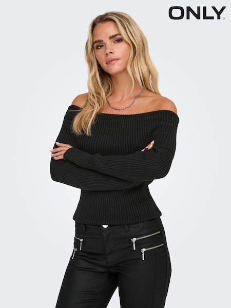 ONLY Black Long Sleeve Off Shoulder Knitted Jumper (G51187) | €40