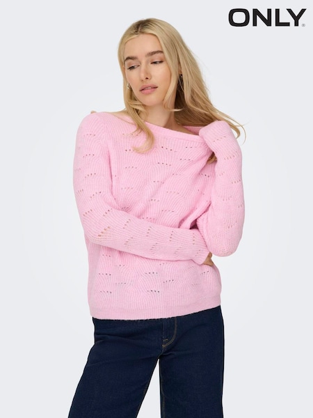 ONLY Pink Round Neck Pointelle Knit Jumper (G51188) | €35