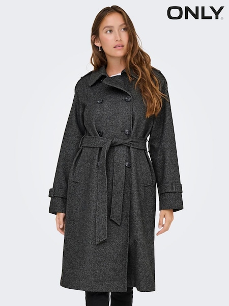 ONLY Grey Herringbone Winter Trench Coat (G51193) | €113