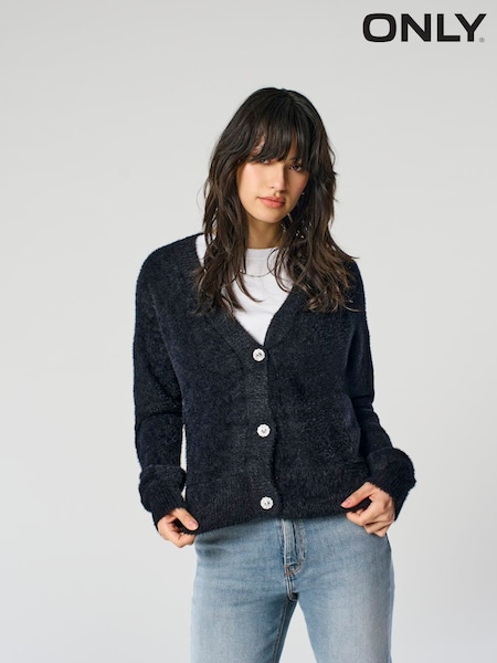 ONLY Black Eyelash Knitted Embellished Button Cardigan (G51201) | €40