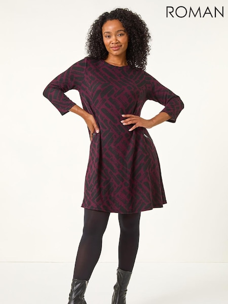 Roman Purple Petite Zip Detail Abstract Dress (G51346) | €60