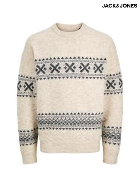 JACK & JONES Cream Fairisle Pattern Crew Knit Long Sleeve Jumper (G51450) | €59.50