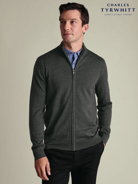 ប្រផេះ - Regular Charles Tyrwhitt Pure Merino Full Zip Through Cardigan