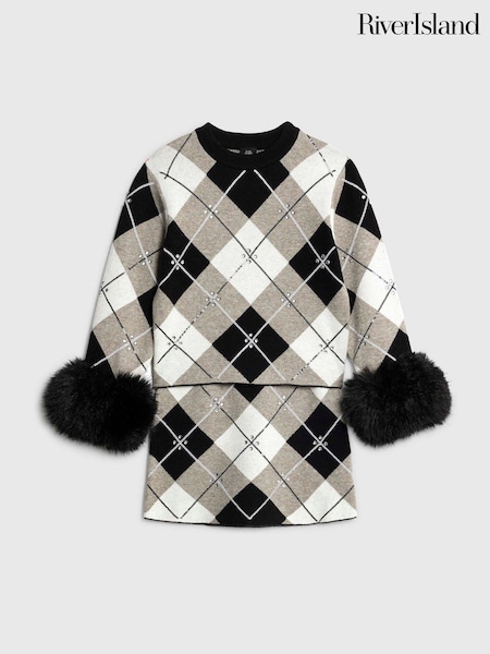 River Island Black Embellished Argyle Jumper & Skirt Set (G51714) | €59