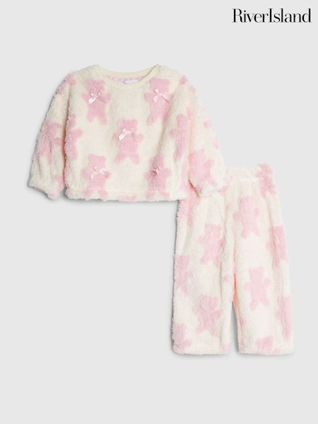 River Island Cream 3D Bow Teddy Cosy Pyjamas (G51722) | €37