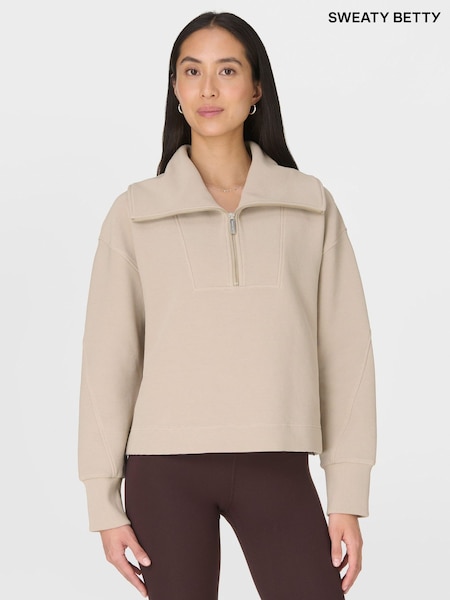 Sweaty Betty Grey Peaceful Rib Half Zip Cropped Sweatshirt (G51812) | €114