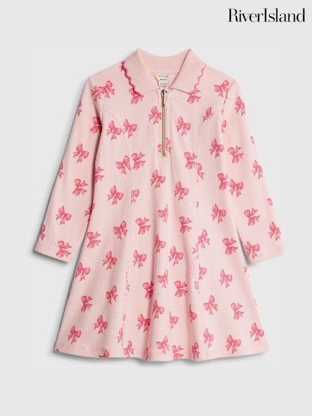 River Island Pink Long Sleeve Rib Polo Dress (G52431) | 114 QAR